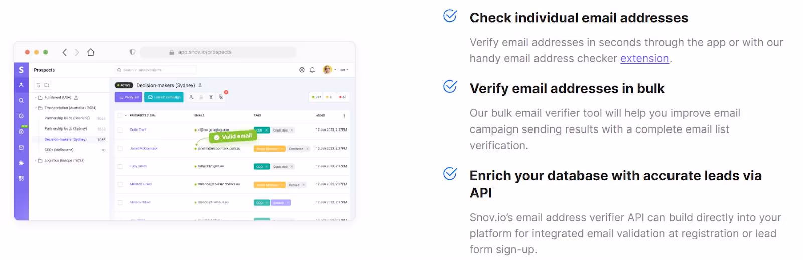 Snov.io email verification via LinkedIn