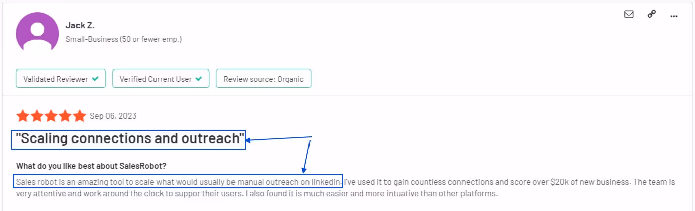 Salesrobot positive review on outreach