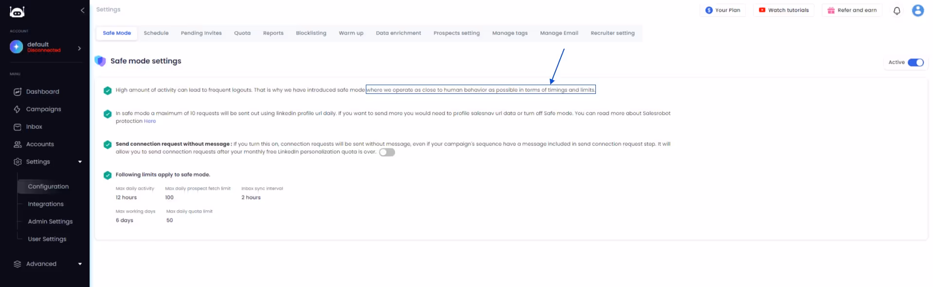 Salesrobot safe mode