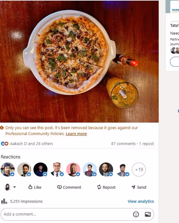 LinkedIn post against marked as against community policies