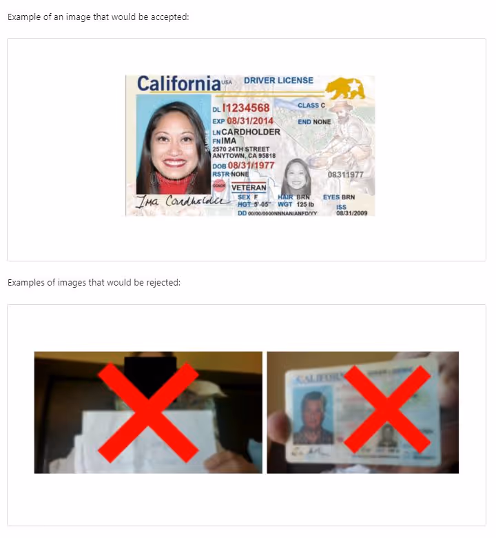 Examples of images that would be accepted or rejected