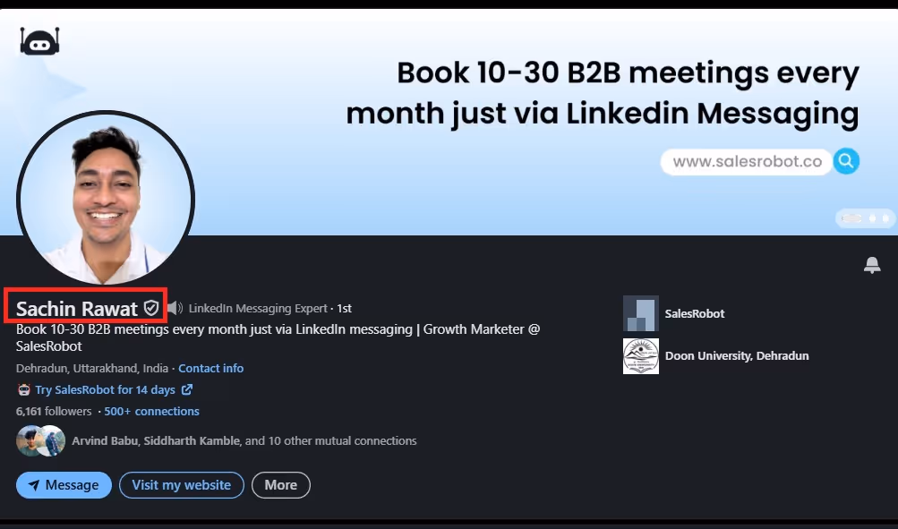 Verified LinkedIn profile