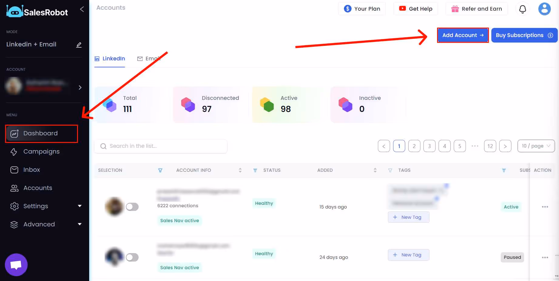 SalesRobot dashboard