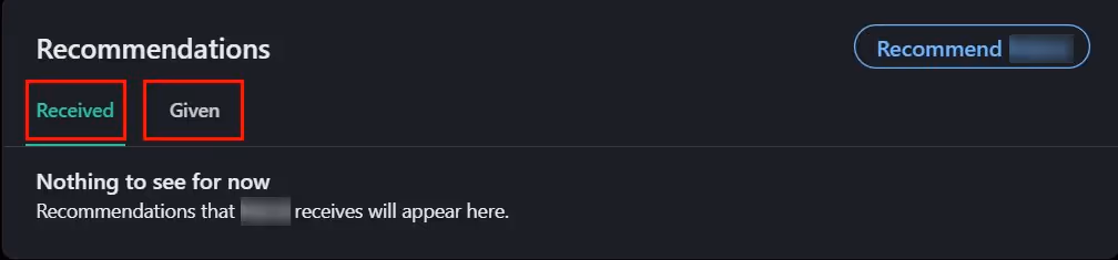 LinkedIn recommendations section
