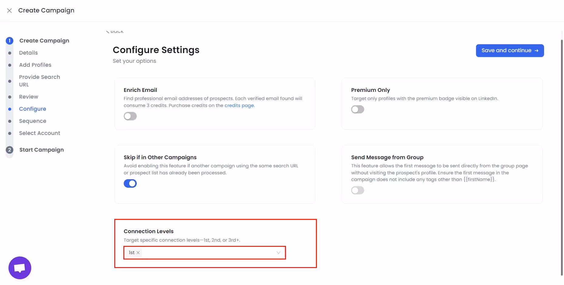 SalesRobot campaign settings configuration