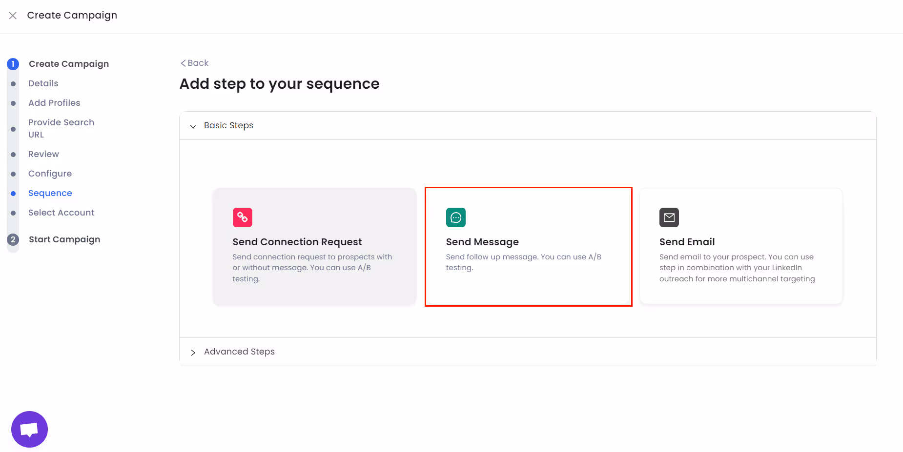 SalesRobot campaign message sequence steps