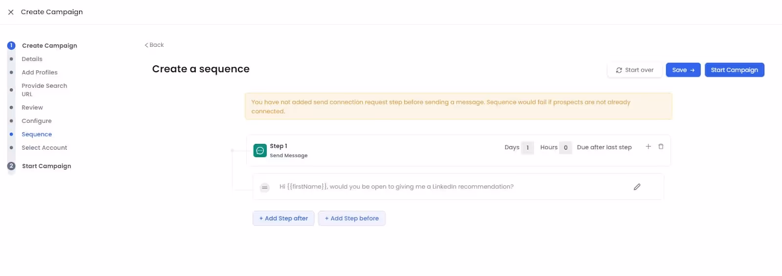 SalesRobot campaign message sequence