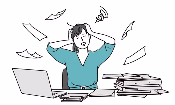 Woman stressed because of too much work.