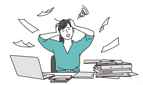 Woman stressed because of too much work.