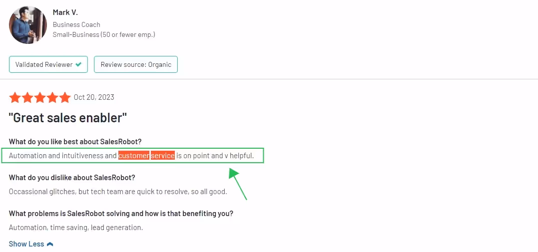 G2 review of SalesRobot