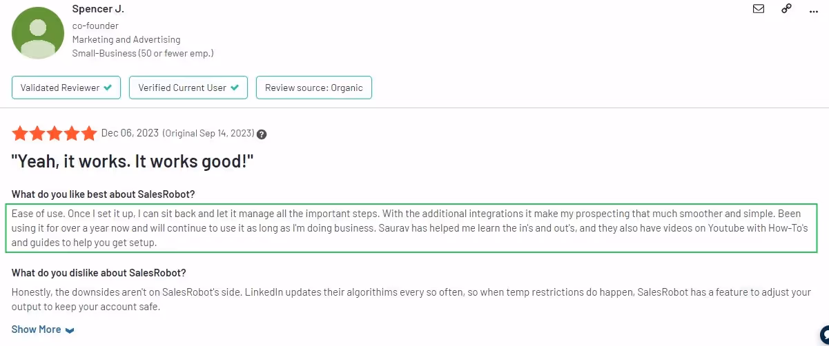 G2 review of SalesRobot