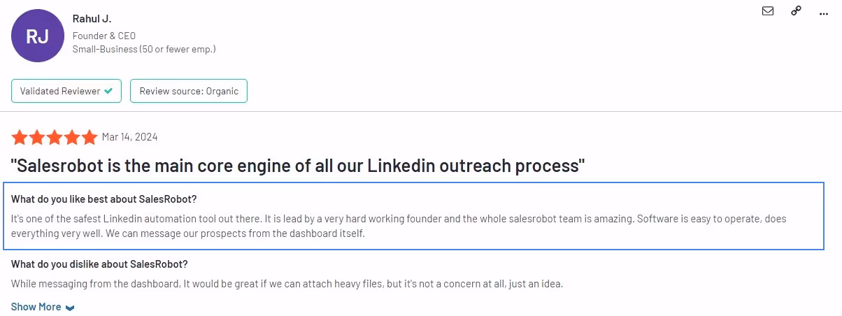 G2 review of SalesRobot