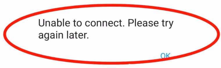 Unable to connect pop up message