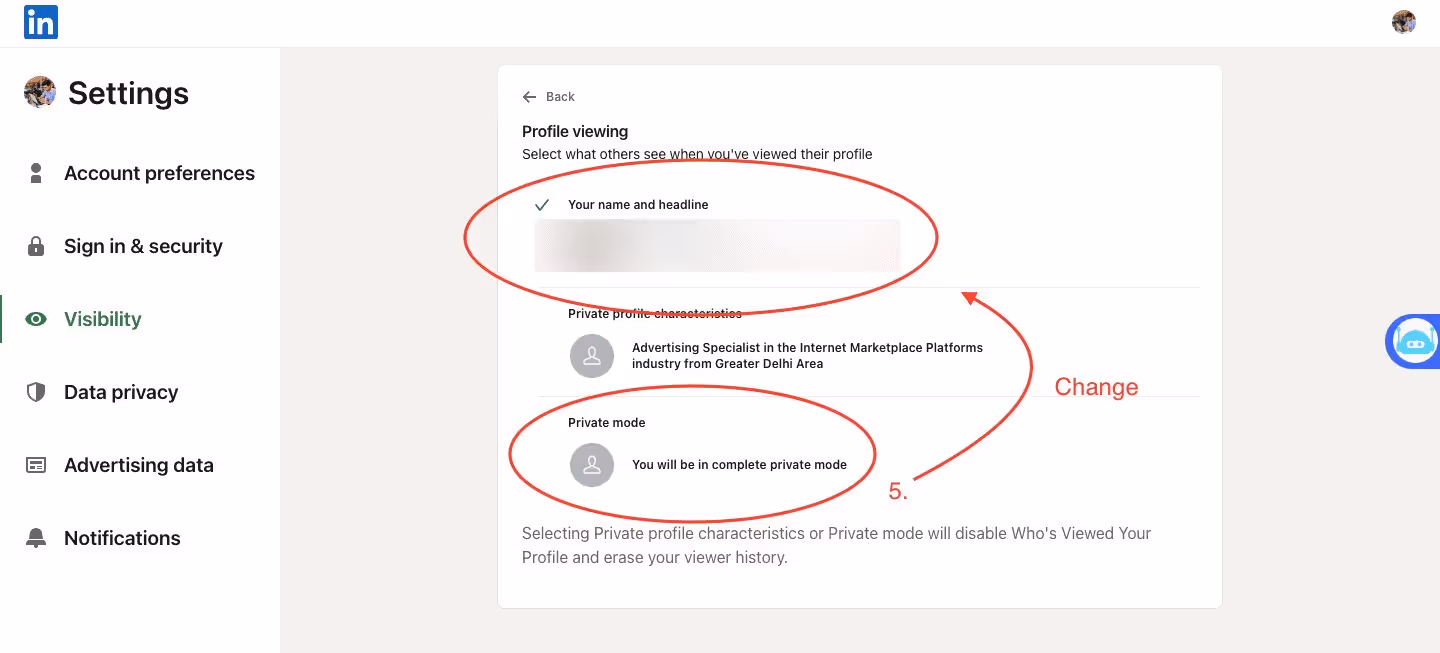 LinkedIn profile view settings