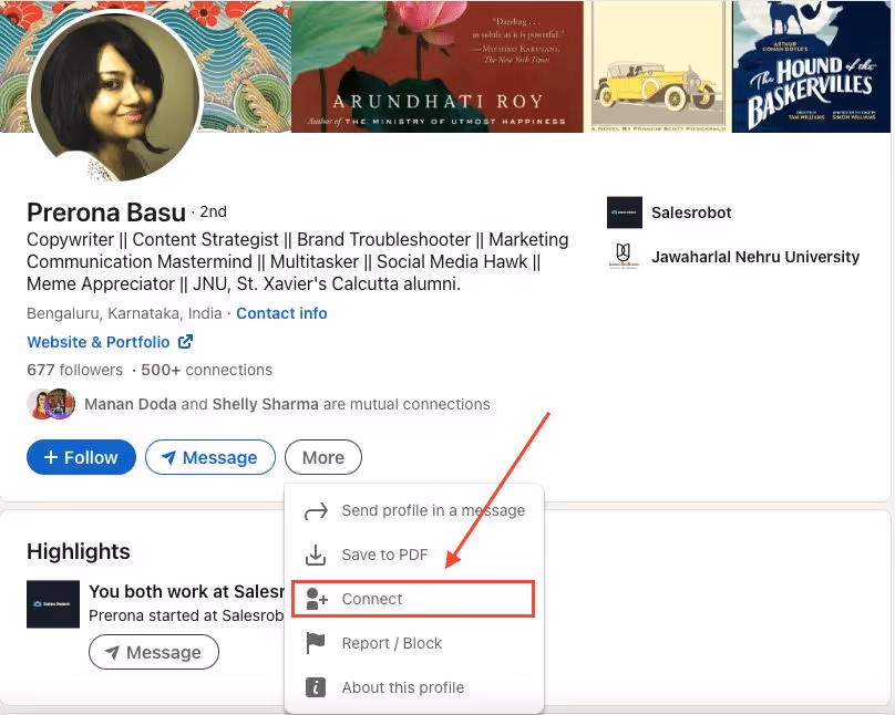 how to connect with someone on Linkedin with only the following option.