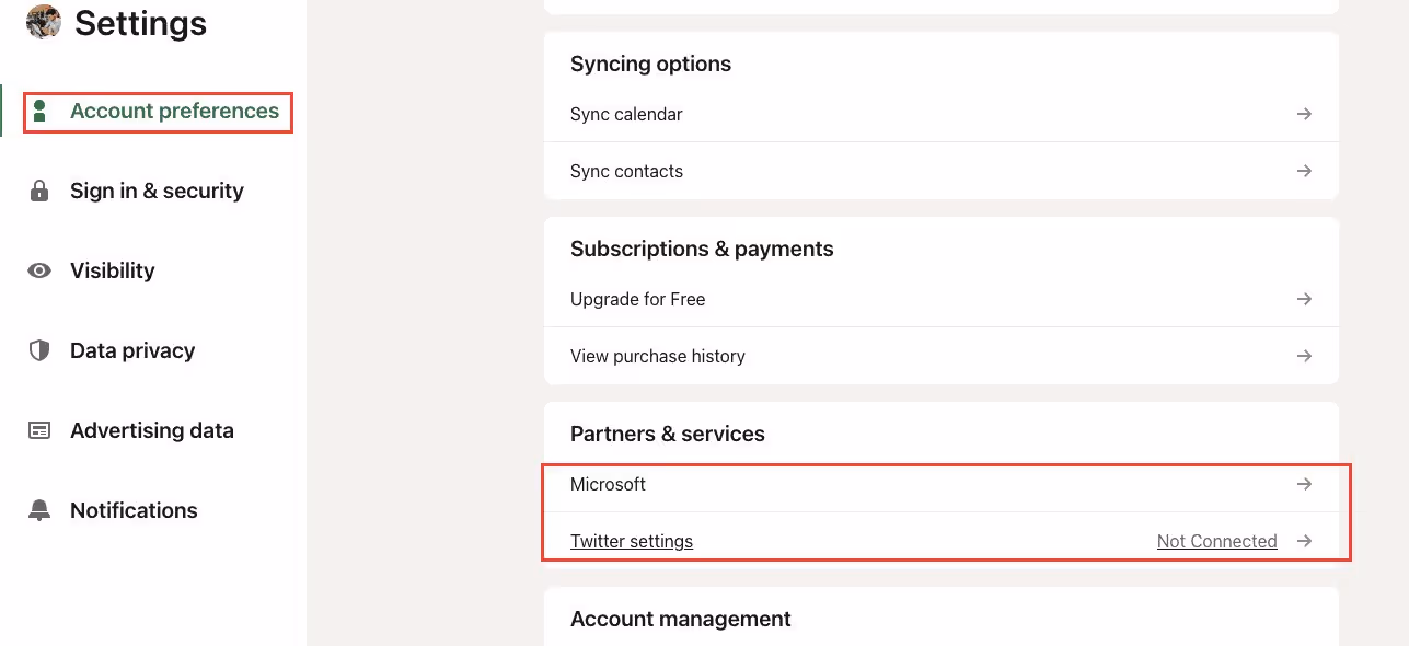where to find LinkedIn third-party sessions