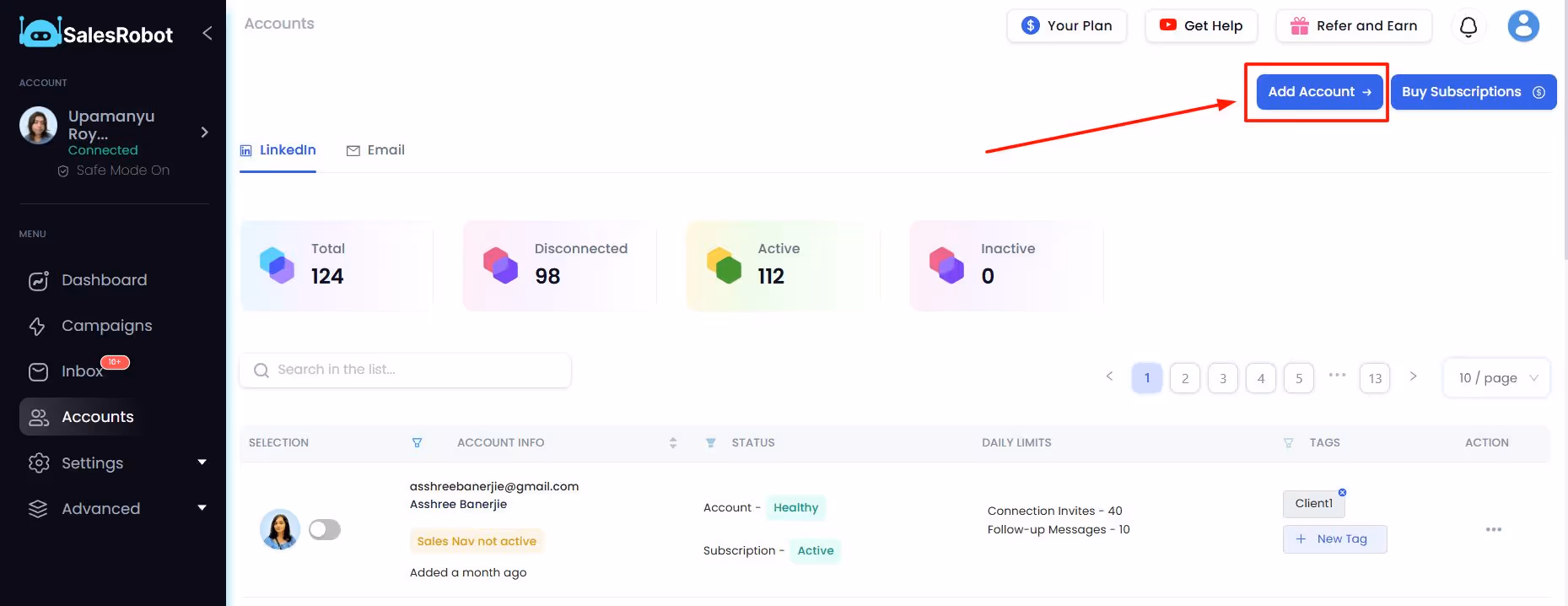 Add Account in SalesRobot