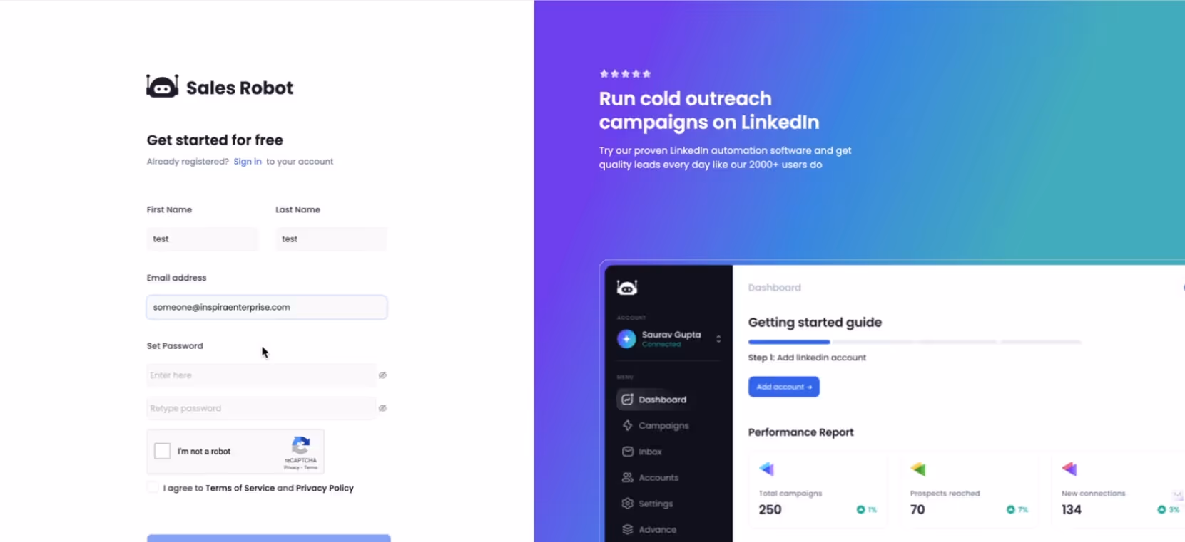 Salesrobot register page