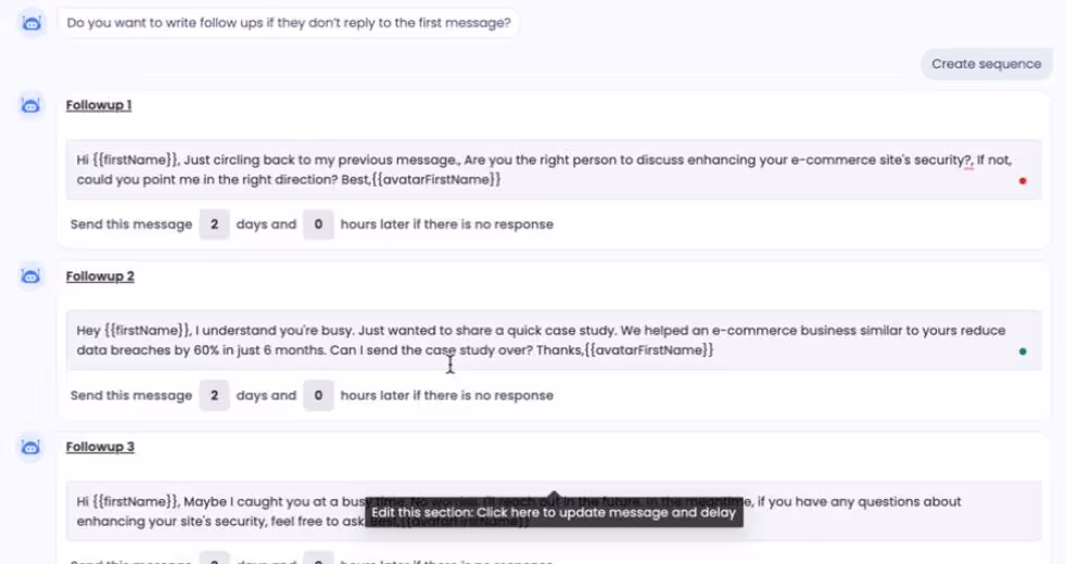 List of follow-up messages generated based on user responses