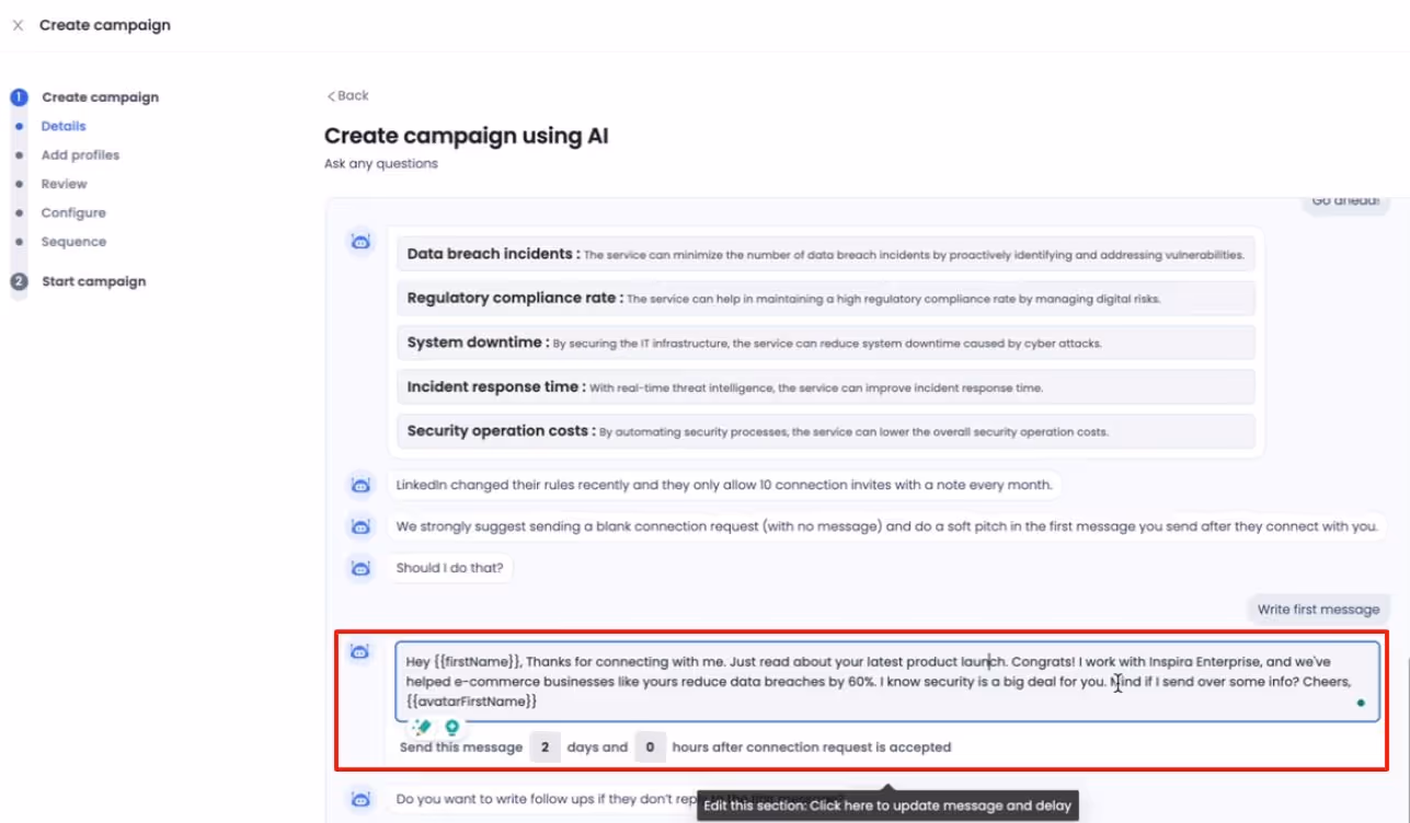 Format of the opening message generated by SalesGPT