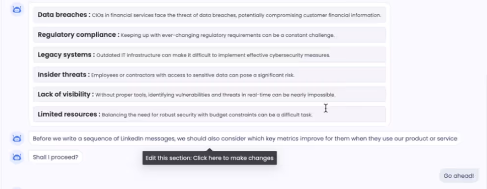 List of pain points SalesGPT gathers based on the user's target industry and job title