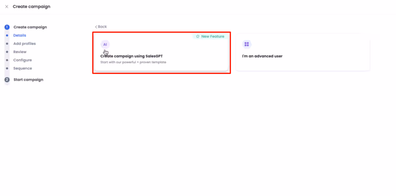 Button to create AI generated campaign using SalesGPT
