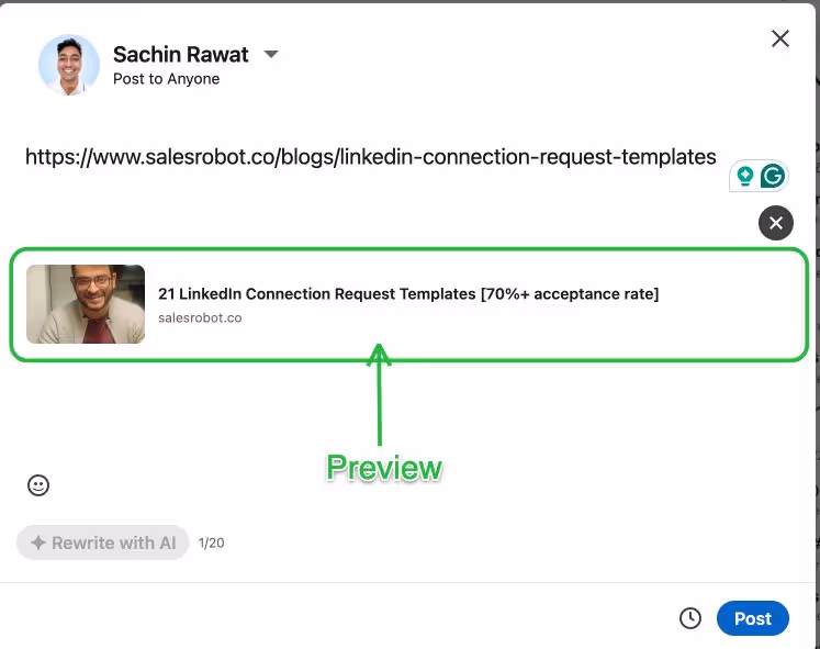 LinkedIn post preview