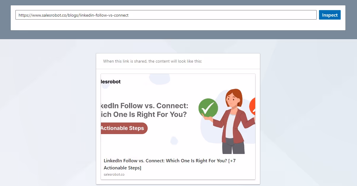 Preview image of a blog post on the LinkedIn post inspector.