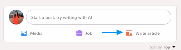 Write article option on LinkedIn feed.