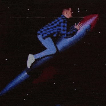 Man sitting on a rocket.