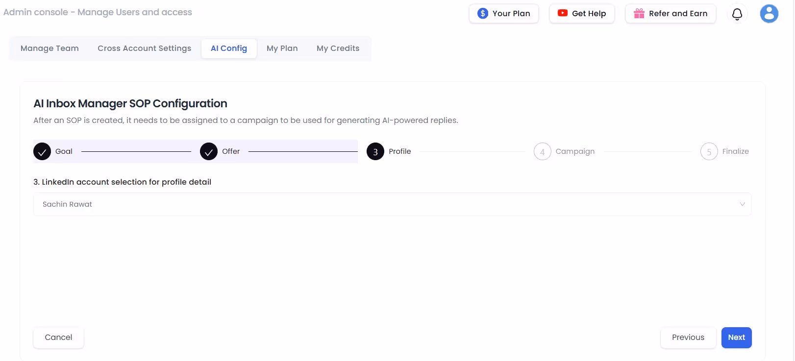 Add your LinkedIn account on which you want to enable the SOP.