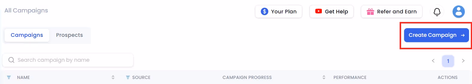 Create campaign button
