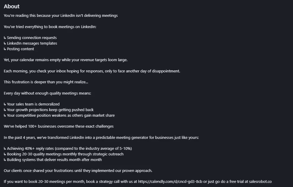 LinkedIn profile About section