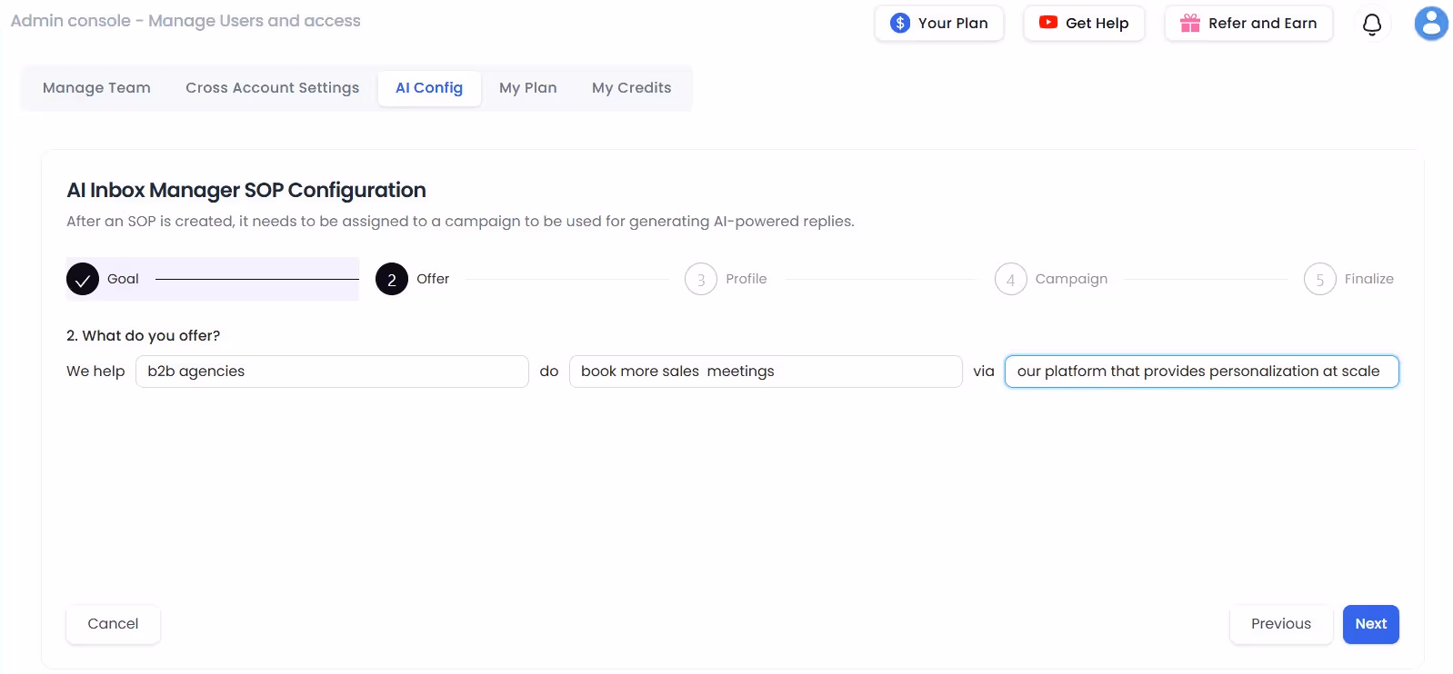 SOP configuration screen