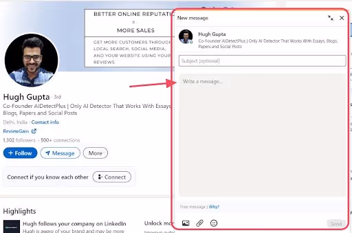 Example of an Inmail message