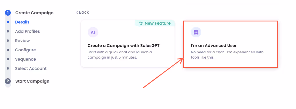 Select i'm an advanced user
