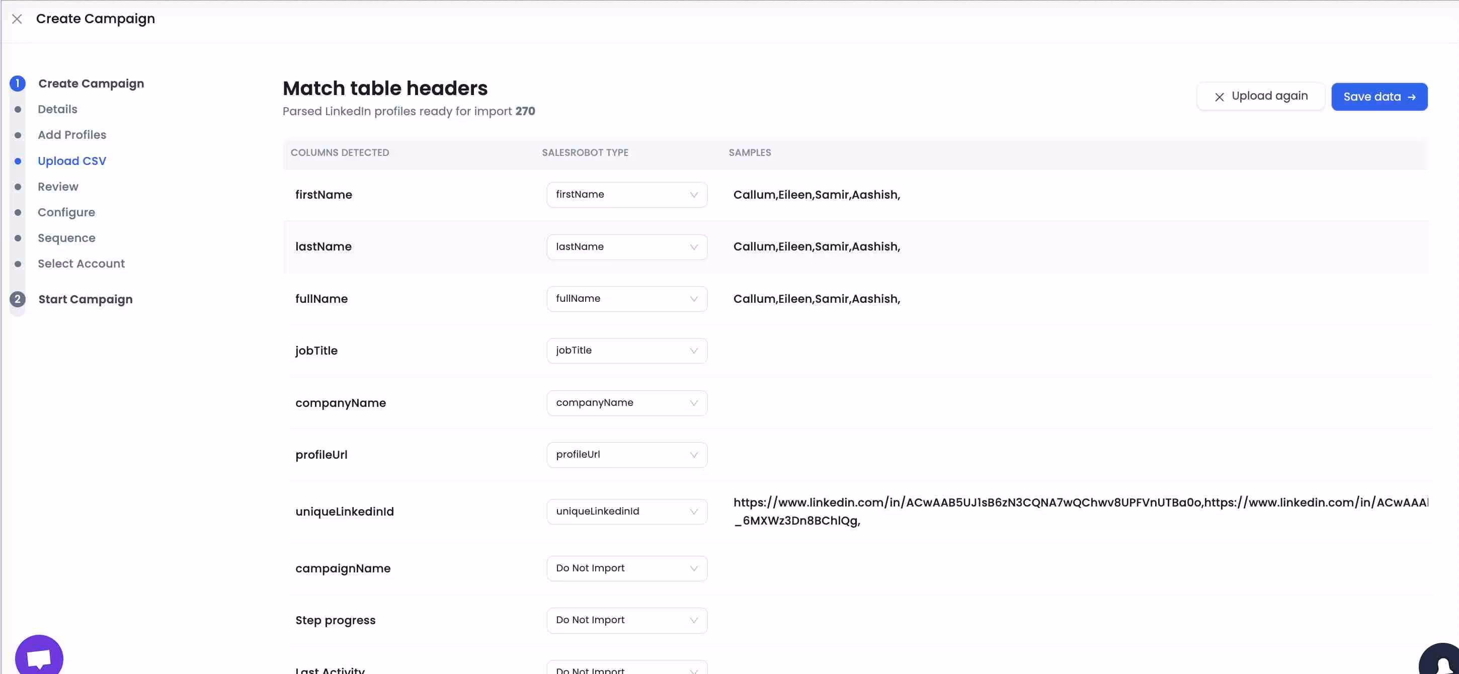 Match table headers page