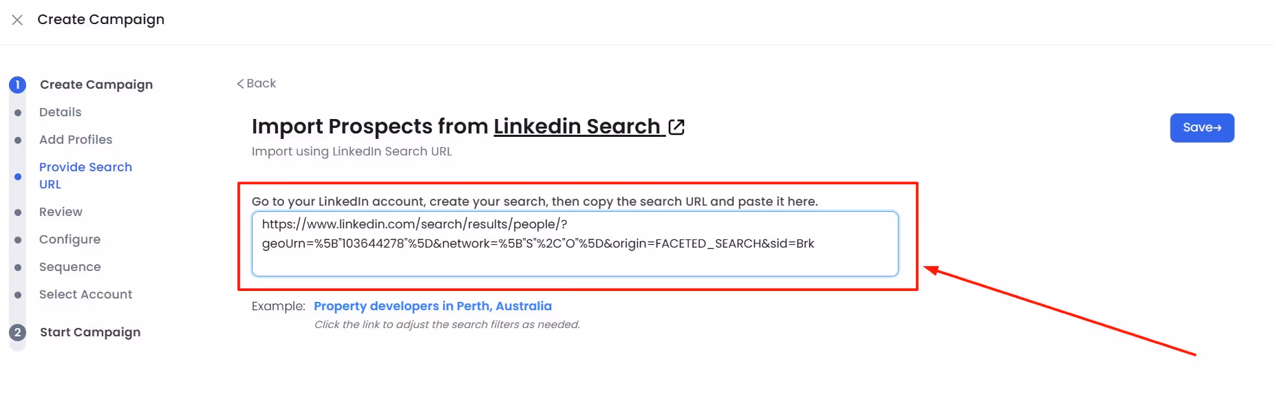 SalesRobot import Prospects from LinkedIn Search page.