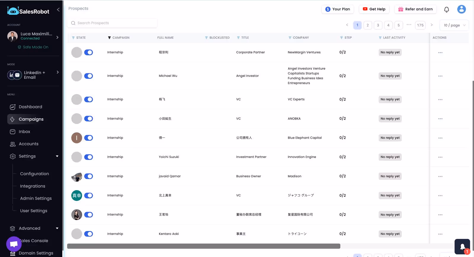 SalesRobot raw customer data in database