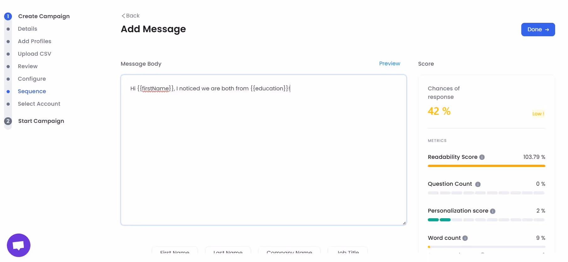 SalesRobot AI brain readability score for message personalization
