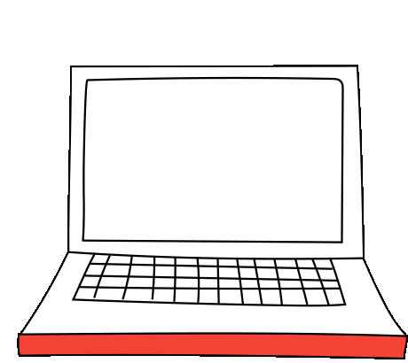 A simple line drawing of a laptop on a black background.