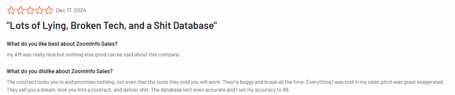 ZoomInfo Sales negative review