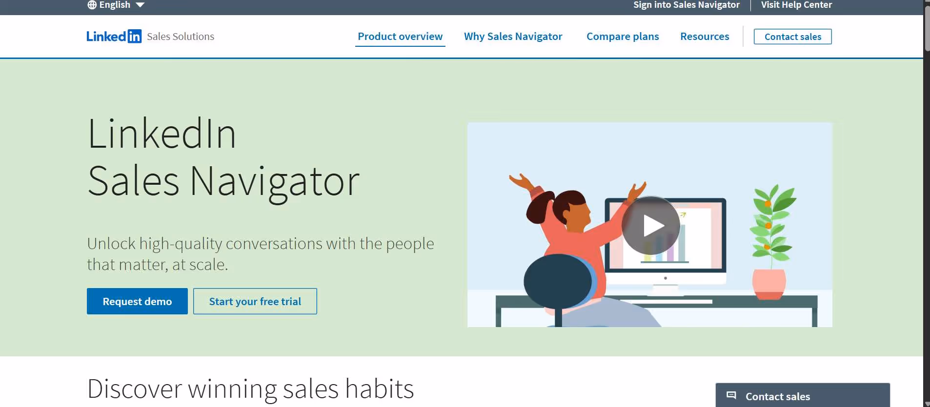 LinkedIn Sales Navigator interface with a video playing on a desktop.