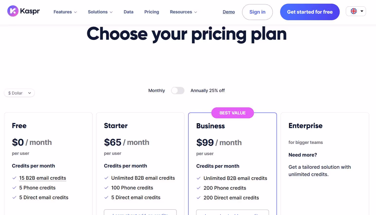 Kaspr pricing