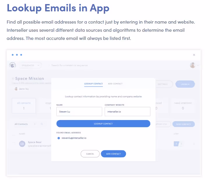 Email lookup in Interseller