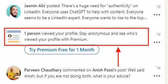 Notification received by the person whose profile you'll view in LinkedIn Private Mode.