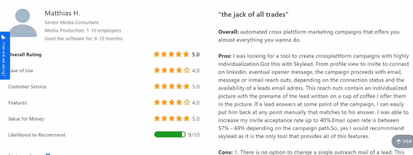 Negative Review of Skylead on Capterra