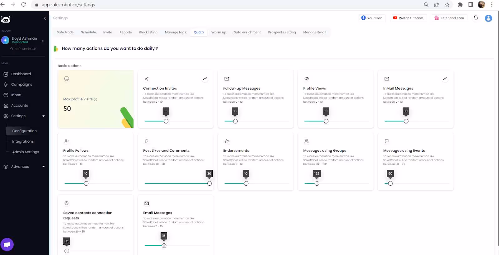 Salesrobot Configurations
