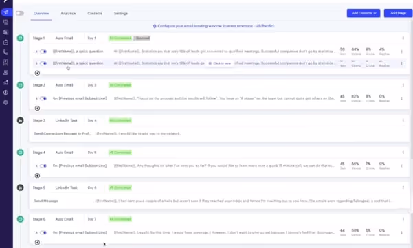 screenshot showing sequencing features of salesgear.
