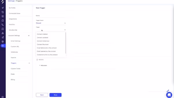 screenshot showing how to set a new trigger in salesgear.